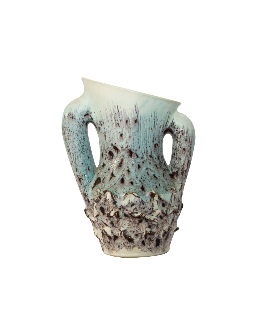 Blue & Brown Fat Lava Ceramic Vase, 1960s