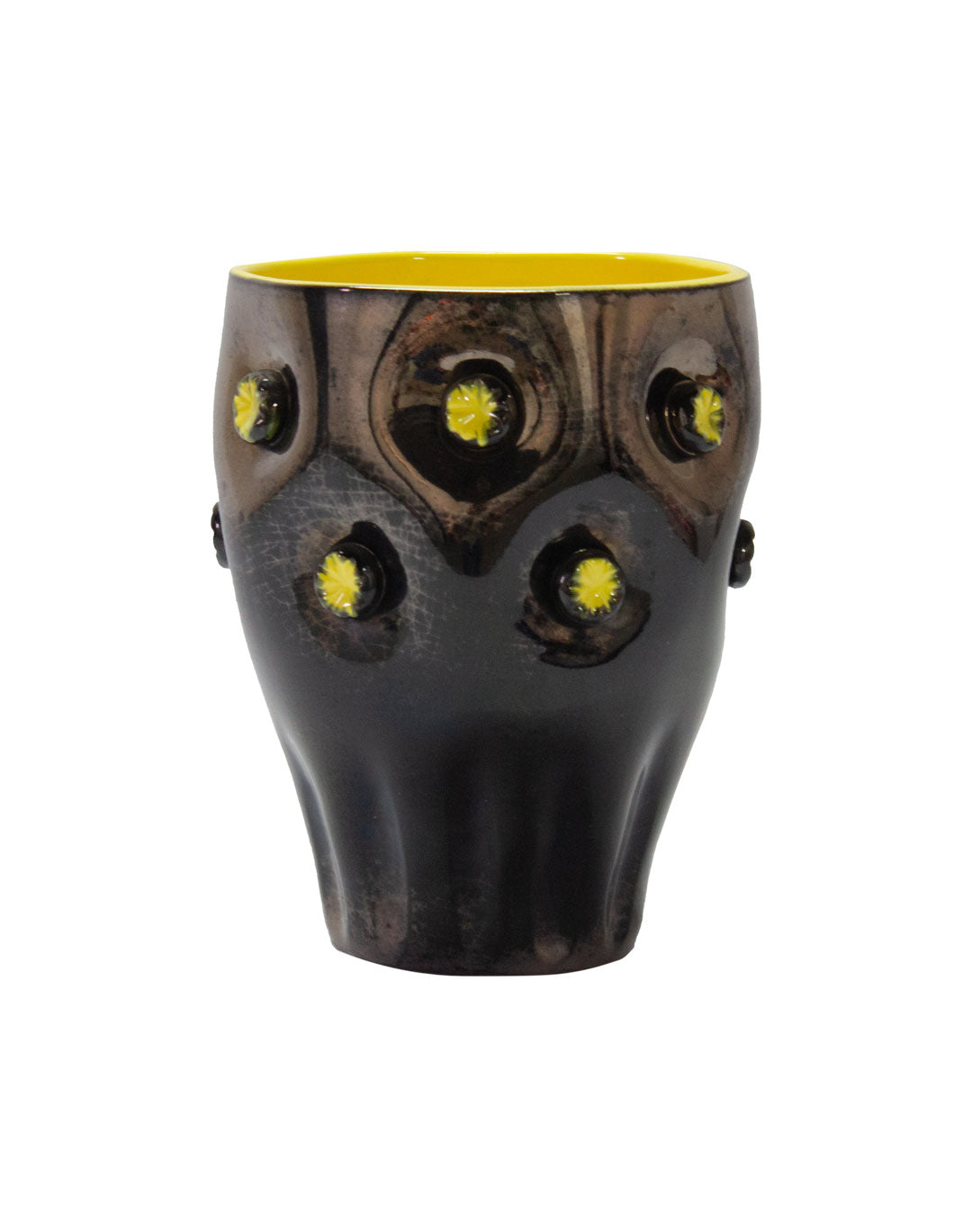 Black & Yellow Lustre Ceramic Vase. Vallauris, 1960s