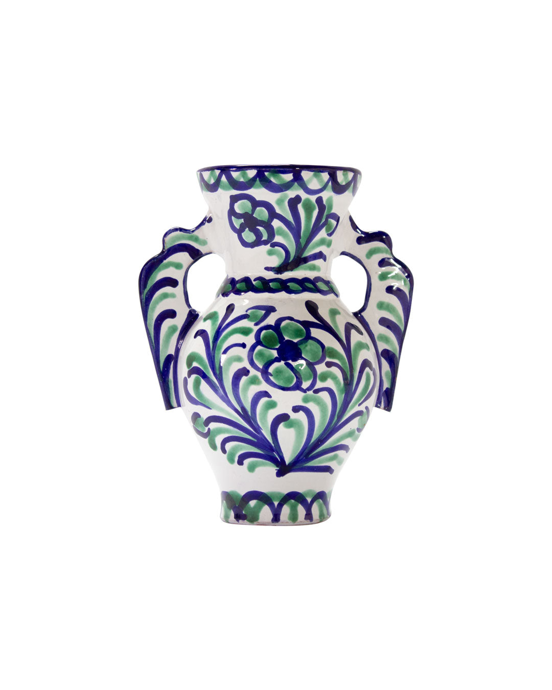 Blue Floral Talavera Ceramic Vase. Spain, 1950s