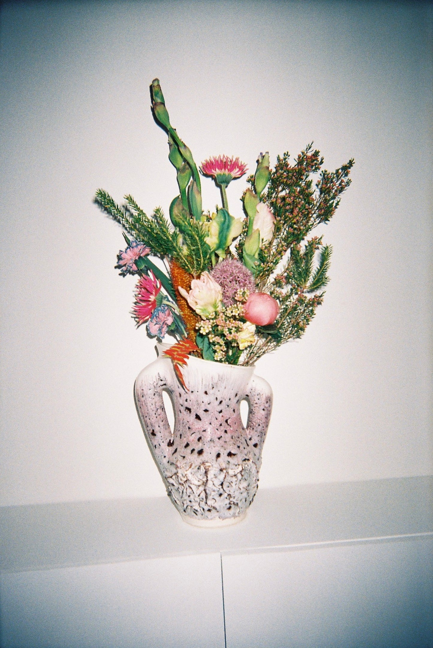 Pink & Brown Fat Lava Ceramic Vase, 1960s