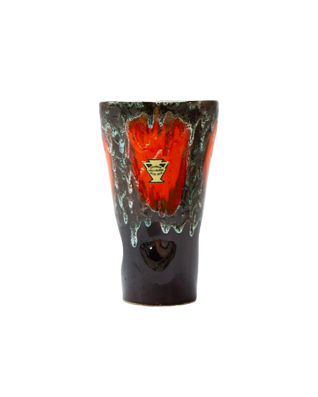 Black & Red Vallauris Vase. Original Label, 1950s