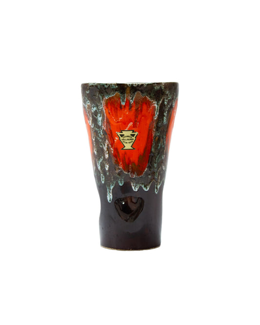 Black & Red Vallauris Vase. Original Label, 1950s
