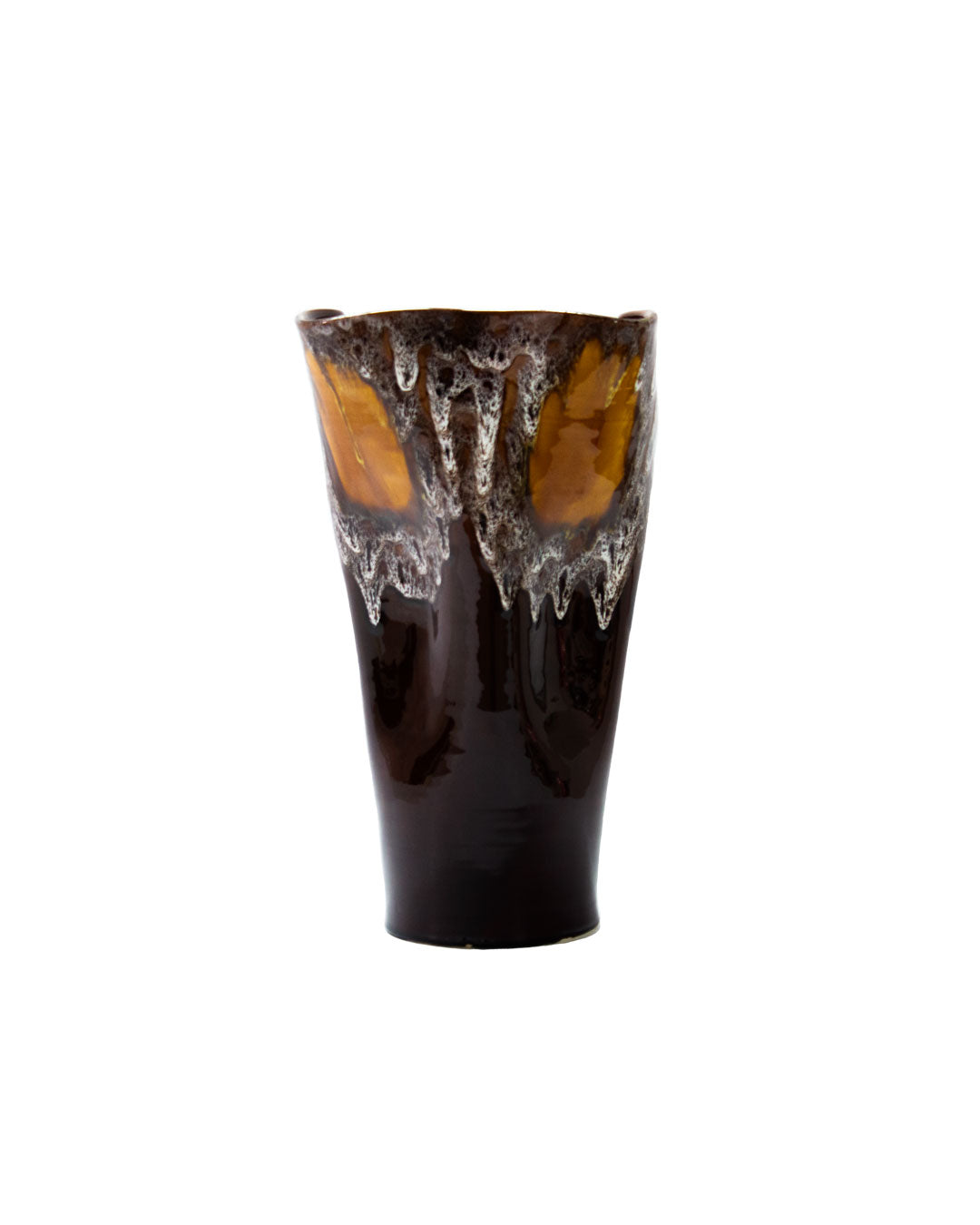 Black & Mustard Fat Lava Ceramic Vase. Vallauris, 1960s